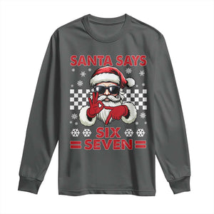 67 Christmas Long Sleeve Shirt Funny Santa Says Six Seven Meme Gen Alpha Slang TS11 Dark Heather Print Your Wear