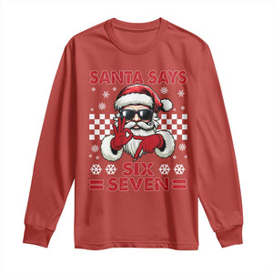 67 Christmas Long Sleeve Shirt Funny Santa Says Six Seven Meme Gen Alpha Slang TS11 Red Print Your Wear