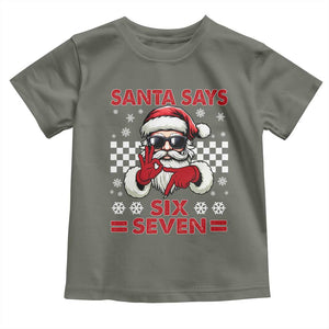 67 Christmas Toddler T Shirt Funny Santa Says Six Seven Meme Gen Alpha Slang TS11 Military Green Print Your Wear