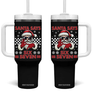 67 Christmas Tumbler With Handle Funny Santa Says Six Seven Meme Gen Alpha Slang TS11 One Size: 40 oz Black Print Your Wear