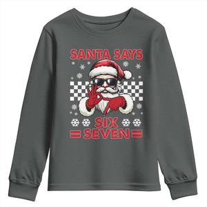 67 Christmas Youth Sweatshirt Funny Santa Says Six Seven Meme Gen Alpha Slang TS11 Dark Heather Print Your Wear