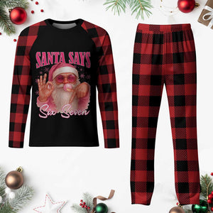 Funny Pink Santa Says Six Seven Plaid Pajama Set 67 Christmas Meme Gen Alpha TS11 Buffalo Plaid Print Your Wear