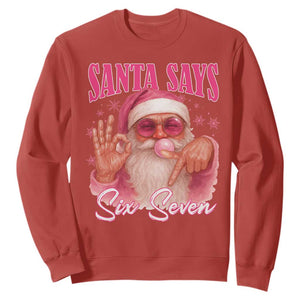 Funny Pink Santa Says Six Seven Sweatshirt 67 Christmas Meme Gen Alpha TS11 Red Print Your Wear