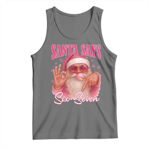 Funny Pink Santa Says Six Seven Tank Top 67 Christmas Meme Gen Alpha TS11 Black Heather Print Your Wear