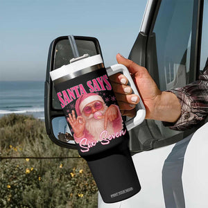 Funny Pink Santa Says Six Seven Tumbler With Handle 67 Christmas Meme Gen Alpha TS11 Print Your Wear