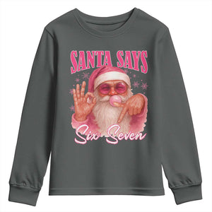 Funny Pink Santa Says Six Seven Youth Sweatshirt 67 Christmas Meme Gen Alpha TS11 Dark Heather Print Your Wear