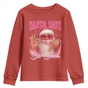 Funny Pink Santa Says Six Seven Youth Sweatshirt 67 Christmas Meme Gen Alpha TS11 Red Print Your Wear