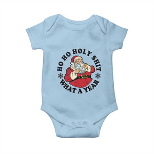 Ho Ho Holy Shit What A Year Baby Onesie Funny Christmas Santa TS11 Light Blue Print Your Wear