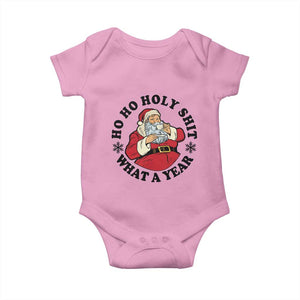 Ho Ho Holy Shit What A Year Baby Onesie Funny Christmas Santa TS11 Light Pink Print Your Wear