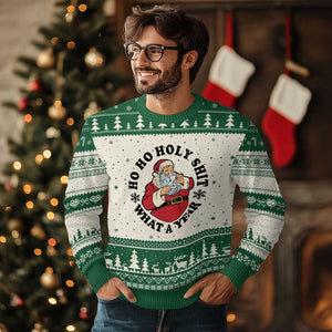 Ho Ho Holy Shit What A Year Ugly Christmas Sweater Funny Xmas Santa TS11 Beige Green Print Your Wear