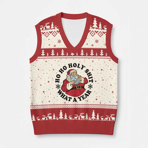 Ho Ho Holy Shit What A Year V-Neck Knit Sweater Vest Funny Xmas Santa TS11 Beige Red Print Your Wear