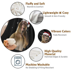 Christmas Thinking Monkey Meme Humor Brainrot Throw Blanket TS11 Print Your Wear