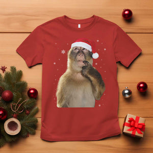 Christmas Thinking Monkey Meme Humor Brainrot T Shirt TS11 Red Print Your Wear