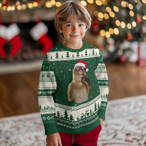 Xmas Thinking Monkey Meme Humor Brainrot Ugly Christmas Sweater TS11 Forest Green Beige Print Your Wear
