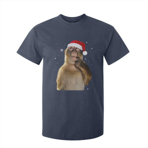 Christmas Thinking Monkey Meme Humor Brainrot T Shirt For Kid TS11 Navy Print Your Wear