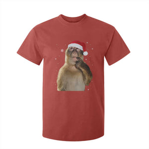 Christmas Thinking Monkey Meme Humor Brainrot T Shirt For Kid TS11 Red Print Your Wear