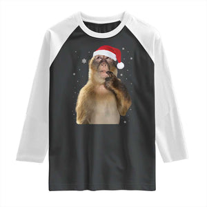 Christmas Thinking Monkey Meme Humor Brainrot Raglan Shirt TS11 Black White Print Your Wear