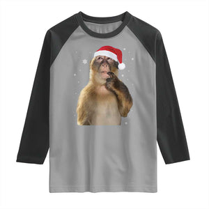 Christmas Thinking Monkey Meme Humor Brainrot Raglan Shirt TS11 Sport Gray Black Print Your Wear