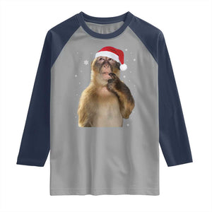 Christmas Thinking Monkey Meme Humor Brainrot Raglan Shirt TS11 Sport Gray Navy Print Your Wear