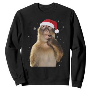 Christmas Thinking Monkey Meme Humor Brainrot Sweatshirt TS11 Black Print Your Wear