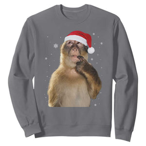 Christmas Thinking Monkey Meme Humor Brainrot Sweatshirt TS11 Charcoal Print Your Wear