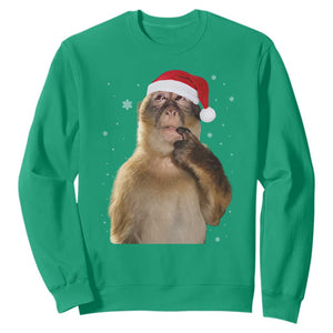 Christmas Thinking Monkey Meme Humor Brainrot Sweatshirt TS11 Irish Green Print Your Wear
