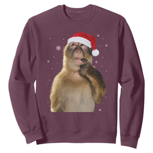 Christmas Thinking Monkey Meme Humor Brainrot Sweatshirt TS11 Maroon Print Your Wear