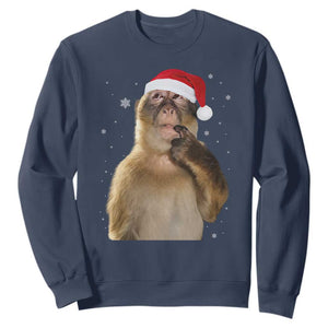 Christmas Thinking Monkey Meme Humor Brainrot Sweatshirt TS11 Navy Print Your Wear