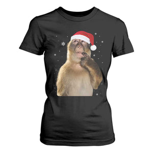Christmas Thinking Monkey Meme Humor Brainrot T Shirt For Women TS11 Black Print Your Wear
