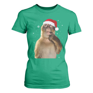 Christmas Thinking Monkey Meme Humor Brainrot T Shirt For Women TS11 Irish Green Print Your Wear