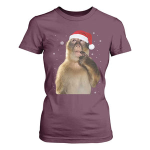 Christmas Thinking Monkey Meme Humor Brainrot T Shirt For Women TS11 Maroon Print Your Wear