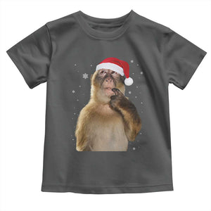Christmas Thinking Monkey Meme Humor Brainrot Toddler T Shirt TS11 Dark Heather Print Your Wear
