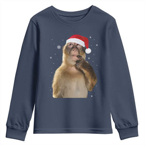 Christmas Thinking Monkey Meme Humor Brainrot Youth Sweatshirt TS11 Navy Print Your Wear