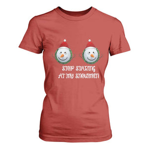 Funny Christmas Adult Humor T Shirt For Women Stop Staring At My Snowmen Boobs Xmas Embarrassing TS11 Red Print Your Wear