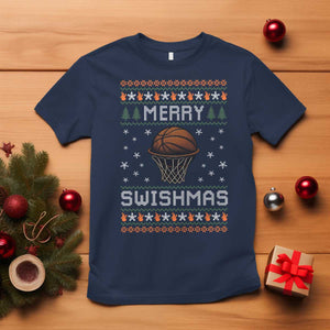 Funny Christmas Basketball T Shirt Merry Swishmas Ugly Xmas Swish Technique TS11 Navy Print Your Wear