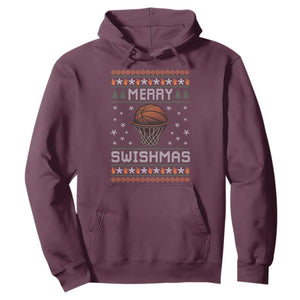 Funny Christmas Basketball Hoodie Merry Swishmas Ugly Xmas Swish Technique TS11 Maroon Print Your Wear