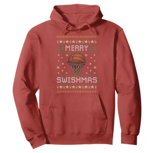 Funny Christmas Basketball Hoodie Merry Swishmas Ugly Xmas Swish Technique TS11 Red Print Your Wear