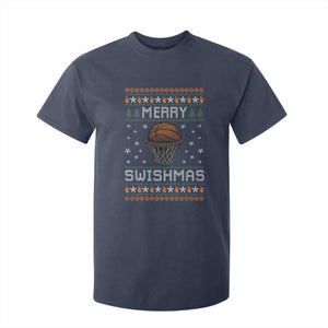 Funny Christmas Basketball T Shirt For Kid Merry Swishmas Ugly Xmas Swish Technique TS11 Navy Print Your Wear