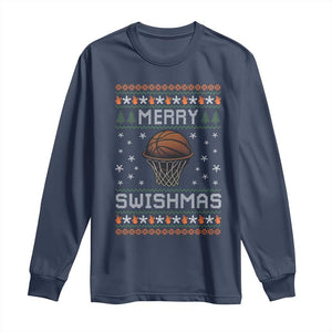 Funny Christmas Basketball Long Sleeve Shirt Merry Swishmas Ugly Xmas Swish Technique TS11 Navy Print Your Wear