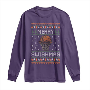 Funny Christmas Basketball Long Sleeve Shirt Merry Swishmas Ugly Xmas Swish Technique TS11 Purple Print Your Wear