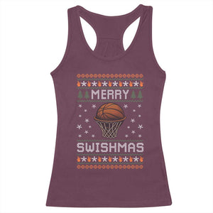 Funny Christmas Basketball Racerback Tank Top Merry Swishmas Ugly Xmas Swish Technique TS11 Maroon Print Your Wear