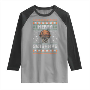 Funny Christmas Basketball Raglan Shirt Merry Swishmas Ugly Xmas Swish Technique TS11 Sport Gray Black Print Your Wear