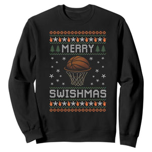 Funny Christmas Basketball Sweatshirt Merry Swishmas Ugly Xmas Swish Technique TS11 Black Print Your Wear