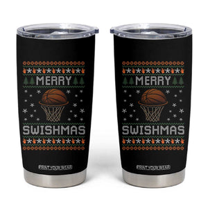 Funny Christmas Basketball Tumbler Cup Merry Swishmas Ugly Xmas Swish Technique TS11 Black Print Your Wear