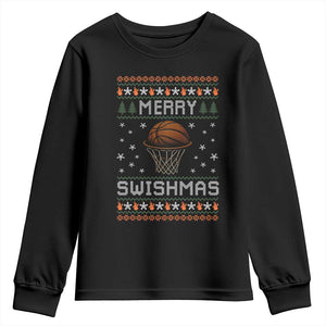 Funny Christmas Basketball Youth Sweatshirt Merry Swishmas Ugly Xmas Swish Technique TS11 Black Print Your Wear