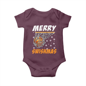 Funny Christmas Basketball Baby Onesie Merry Swishmas Xmas Swish Technique TS11 Maroon Print Your Wear