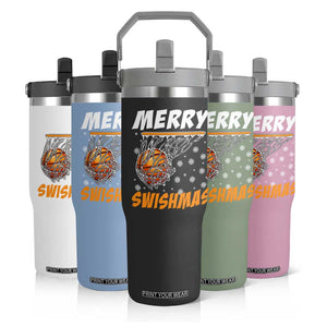 Funny Christmas Basketball Flip Straw Tumbler Merry Swishmas Xmas Swish Technique TS11 Print Your Wear