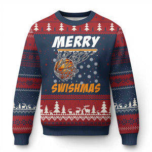 Funny Xmas Basketball Ugly Christmas Sweater Merry Swishmas Xmas Swish Technique TS11 Navy Red Print Your Wear