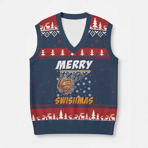 Funny Xmas Basketball V-Neck Knit Sweater Vest Merry Swishmas Xmas Swish Technique TS11 Navy Red Print Your Wear