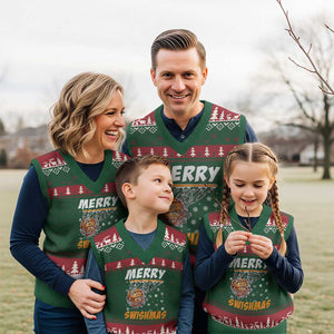 Funny Xmas Basketball V-Neck Knit Sweater Vest Merry Swishmas Xmas Swish Technique TS11 Red Green Print Your Wear